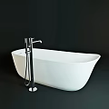 White Bathtub With Modern Silver Floor Mounted Faucet In Dark Background