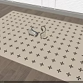 Beige Square Rug With Black Star Patterns And Silver Items On Wooden Floor
