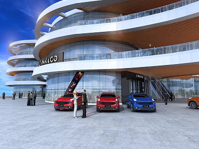 Lynk & Co Commercial Street With Modern Curved Architecture Glass Curtain Walls And Cars On 3d model