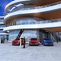 Lynk & Co Commercial Street With Modern Curved Architecture Glass Curtain Walls And Cars On