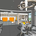 Modern Public Office Space Interior With Open Layout Hanging Green Plants Bookshelves And Orange Accents