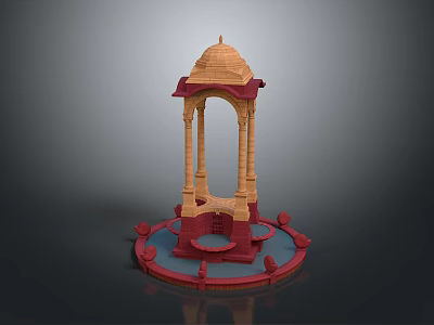 Ornate Dome Shaped Structure With Circular Base And Red Yellow Decorative Columns 3d model