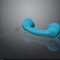Blue Vintage Telephone With Coiled Cord And Reflection On Smooth Black Surface