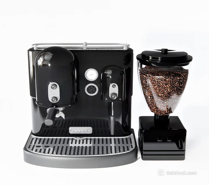 Kitchen Appliances Black Espresso Coffee Machine And Grinder With Beans 3d model 
