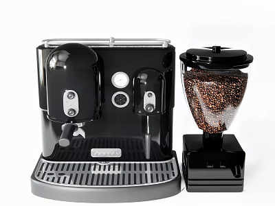 Kitchen Appliances Black Espresso Coffee Machine And Grinder With Beans 3d model