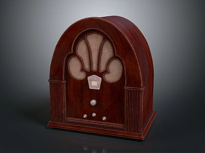Vintage Wooden Radio With Curved Top Decorative Grille And Control Knobs 3d model