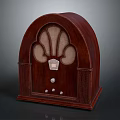Vintage Wooden Radio With Curved Top Decorative Grille And Control Knobs