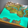 Natural Terrain Model Featuring Blue Water Winding Rivers Green Land and Snowy Peaks