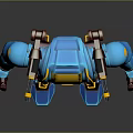 Blue And Yellow Sci Fi Robot Game Movie Character With Mechanical Limbs And Back Devices