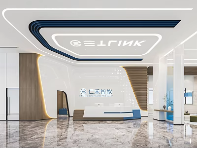 Modern Renhe Intelligent Reception Desk With Lobby Lighting And Marble Floor 3d model