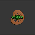 3D Rendered Green Cactus Desert Plant Natural Scene With Orange Base Stones And Grass Blades