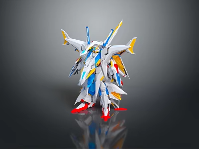 Colorful Mechanical Robot Character With White Blue Yellow Red Wings And Detailed Design 3d model