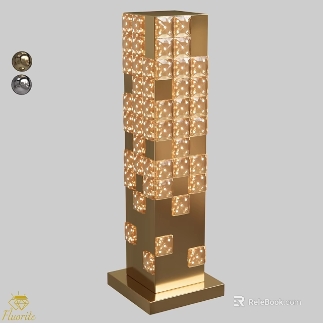 Modern Shiny Golden Cube Design Decorative Floor Lamp With Illuminated Structure 3d model 