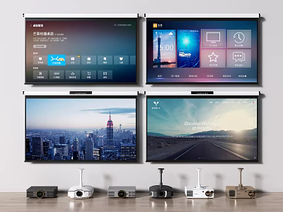 Projection Monitoring System Setup With Various Projectors And Multiple Display Screens 3d model