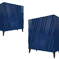 Modern Blue Console Side Cabinet With Geometric Patterns And Wooden Legs 3d model