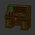 Classic Wooden Writing Desk With Green Panel Top Multiple Drawers And Storage Compartments