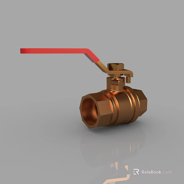 Brass Ball Valve Plumbing Fixture With Red Handle And Threaded Ends 3d model