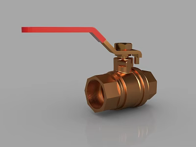 Brass Ball Valve Plumbing Fixture With Red Handle And Threaded Ends 3d model