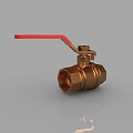 Brass Ball Valve Plumbing Fixture With Red Handle And Threaded Ends 3d model
