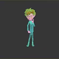 Cartoon Man With Red Hair In Blue Shirt And Blue Pants Standing On Grey Background