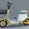 Stylish Yellow And White Electric Scooter With Front Basket Gray Seat And Yellow Wheels