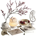 Elegant Decorative Ornament Set With Berry Branch Lamp Apple Tray And Silver Ring