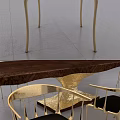 Modern Dining Table Set With Wooden Tabletop And Golden Chair Legs Design