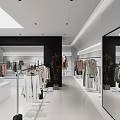Modern Bright Clothing Store Interior With Mannequins Hanging Clothes And Large Screen