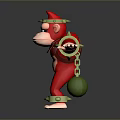 Red Gorilla 3D Model Character With Green Decorative Spiked Rings And Holding Green Ball