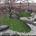 Serene Karesansui Dry Landscape Garden With Mossy Stones Cherry Blossom Trees And Raked Gravel Pathway