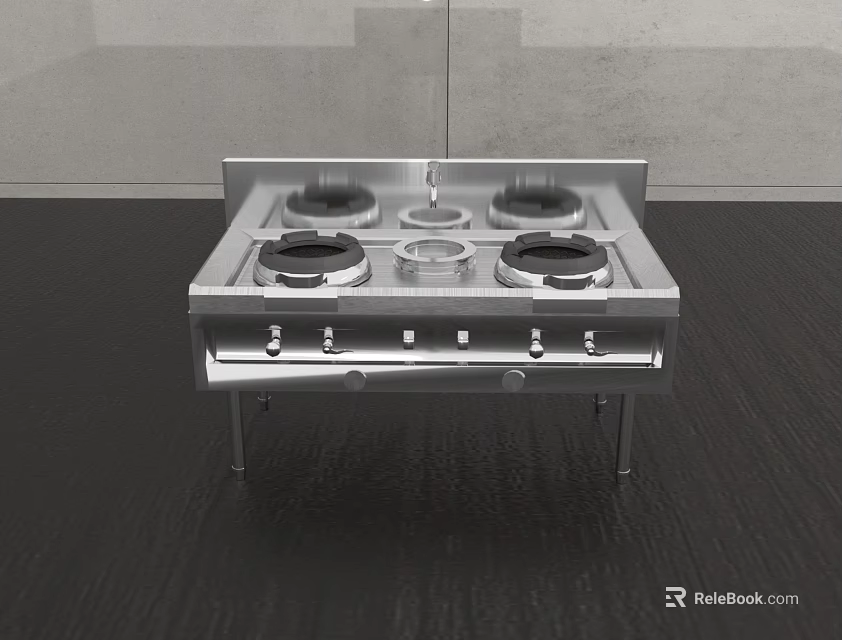 Modern Kitchen Cabinets With Four Burner Gas Stove And Dark Countertop 3d model 