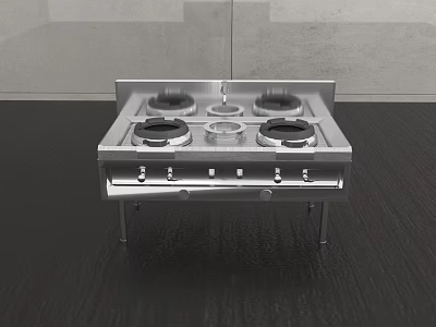 Modern Kitchen Cabinets With Four Burner Gas Stove And Dark Countertop 3d model