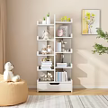 White Multi tiered Bookshelf with Books Stuffed Toys Vase Alarm Clock and Drawer