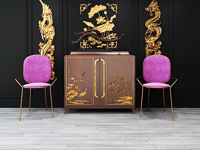 New Chinese Style Entrance Cabinet Single Chair Side Cabinet Combination 3d model