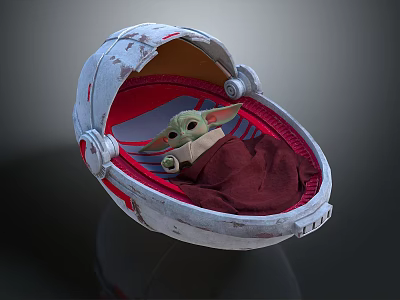 Baby Alien in White Red Detailed Pod Wrapped in Red Blanket Holding Small Object 3d model