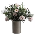 Minimalist Gray Cylindrical Vase With Pink Flowers Green Foliage And Delicate Sprigs For Home Decor