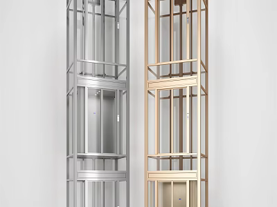 Modern Silver and Gold Elevator with Glass Frame Design Features 3d model