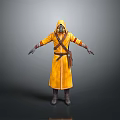 Yellow Hooded Robe Character With Gas Mask And Belt On Gray Background