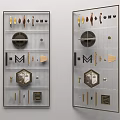 Various Handle Designs Showcased On Transparent Display Boards With Multiple Styles 3d model