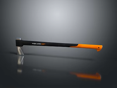 Heavy Duty Fire Axe With Black And Orange Handle And Polished Metal Head Design 3d model