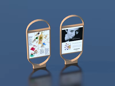 Golden Frame Stand Billboards With Household Items Images And FOXT Portrait 3d model