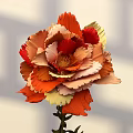 Large Paper Flower Floral Installation With Orange Yellow Petals Green Stem And Shadowy White Wall