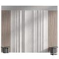 Wooden Wall With Silver Vertical Panel And Metal Pillars Design 3d model