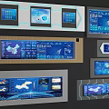 Modern TV Screens Displaying Digital Data Interfaces With Various Layouts And Charts 3d model