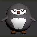 Cute Cartoon Penguin With Gray Body White Belly Orange Beak Feet And Closed Eyes