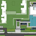 Modern Garden Landscape Featuring Water Pool Reflection And Symmetrical Architecture With Trees
