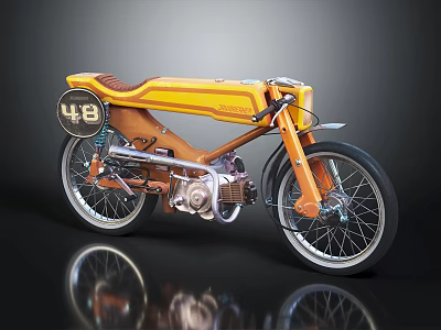 Vintage Orange And Yellow Motorcycle With Number 48 Brown Seat And Metallic Parts 3d model