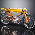 Vintage Orange And Yellow Motorcycle With Number 48 Brown Seat And Metallic Parts
