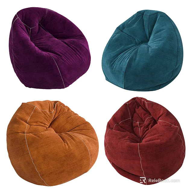 Vibrant Bean Bag Chair in Purple Teal Orange Red Colors 3d model 