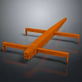 Orange Block Mechanical Game Character With Long Body And Horizontal Supports On Gray Background